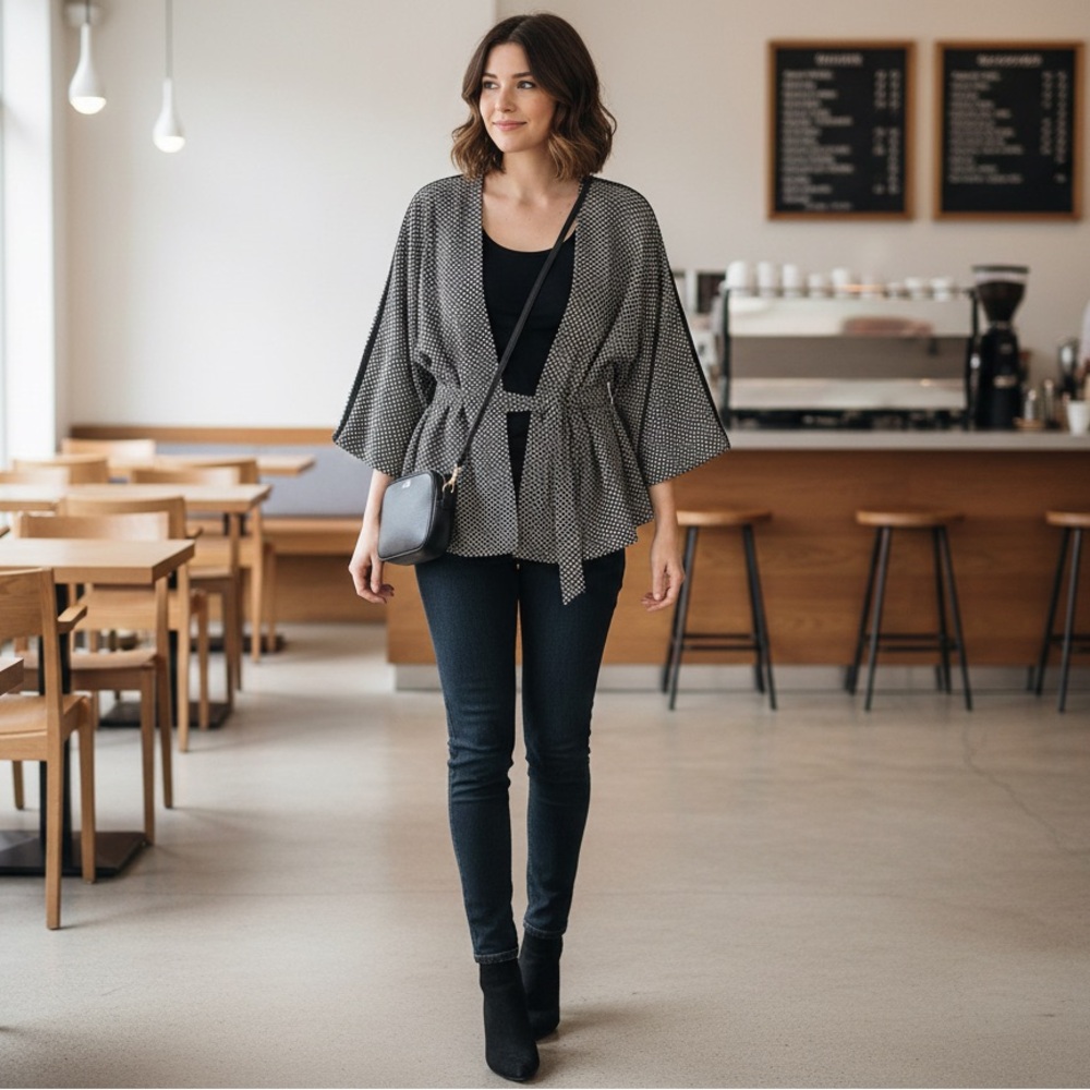 Chico's Black and White Kimono Cardigan Brand new